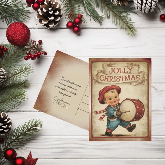Vintage Little Drummer Boy Jolly Christmas Holiday Postcard (Creator Uploaded)