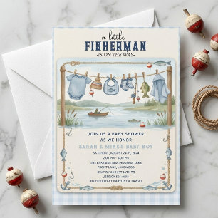 Vintage Little Fisherman Baby Shower Boy Lake Invitation