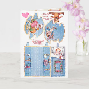 Vintage Little Girl and Baby paper dolls  art Card