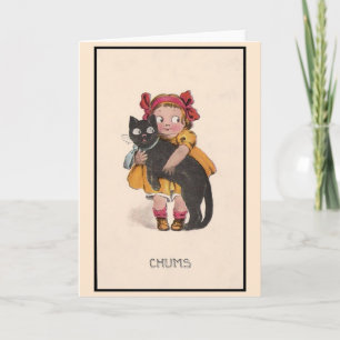 Vintage Little Girl and Black Cat Note Card