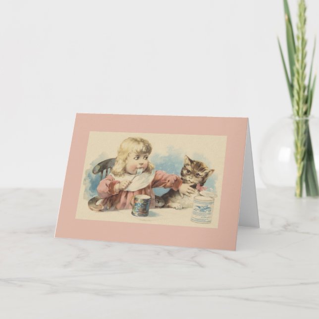 Vintage Little Girl and Cat Note Card (Front)