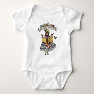 Vintage Little Girl and Xmas Santa Claus Book Baby Bodysuit