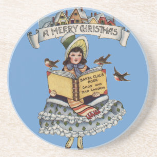 Vintage Little Girl and Xmas Santa Claus Book Coaster