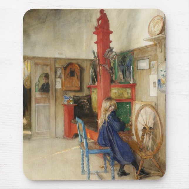 Vintage Little Girl at Spinning Wheel Mouse Mat (Front)