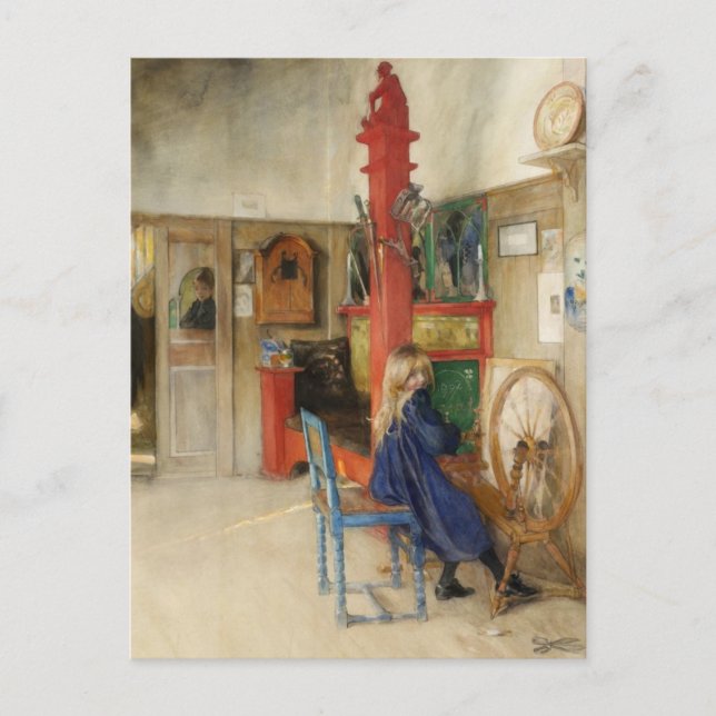 Vintage Little Girl at Spinning Wheel Postcard (Front)