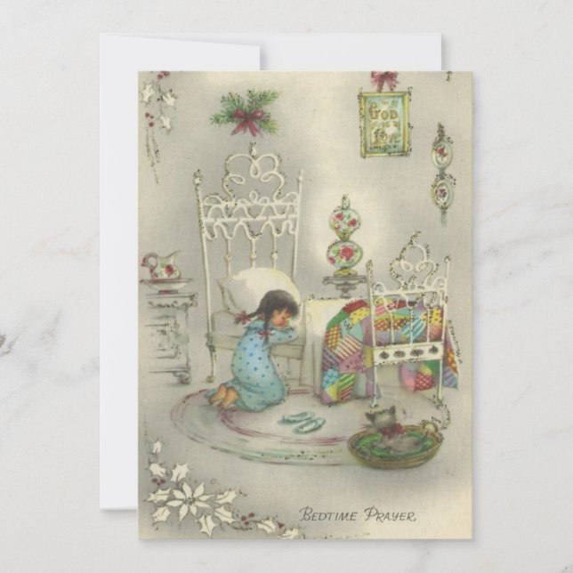 Vintage Little Girl Bedtime Prayer Holiday Card (Front)