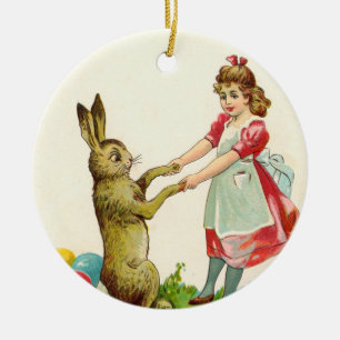 Vintage Little Girl Dance with Bunny Easter Egg Ceramic Tree Decoration
