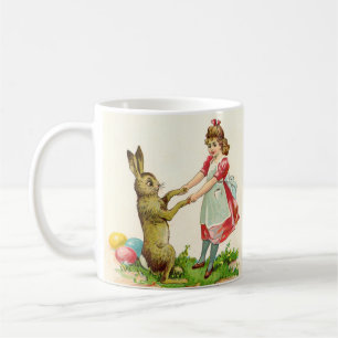 Vintage Little Girl Dance with Bunny Easter Egg Coffee Mug