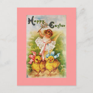 Vintage Little Girl & Easter Chicks Holiday Postcard