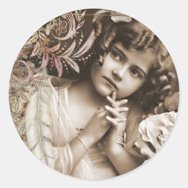 Vintage Little Girl , Glossy Classic Round Sticker (Front)