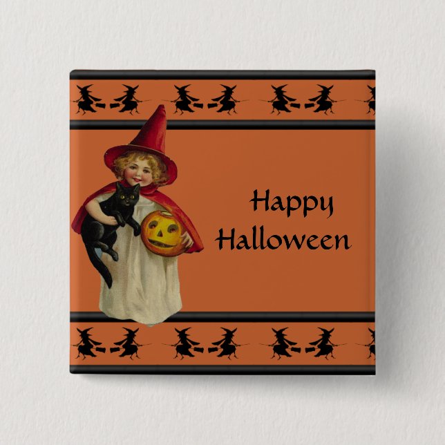 Vintage Little Girl Halloween Button (Front)