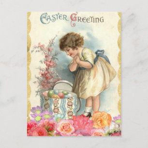 Vintage Little Girl Happy Easter Eggs Postcard