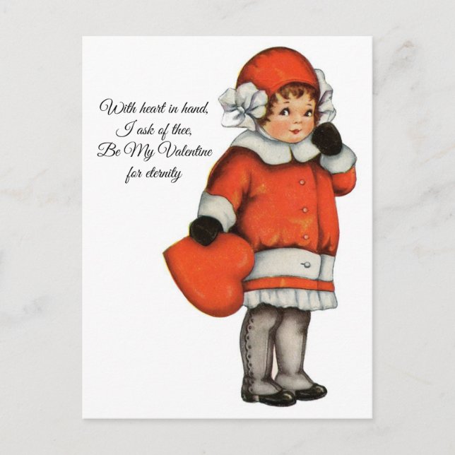 Vintage Little Girl Heart in Hand Valentine Postcard (Front)