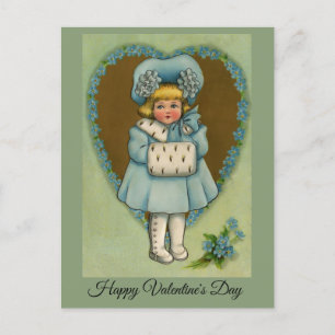 Vintage Little Girl in Blue Valentine  Postcard