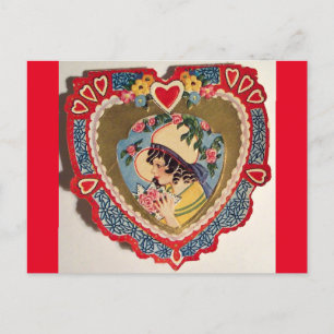 Vintage Little Girl in Heart Valentine Postcard