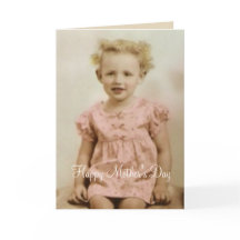 Vintage little girl in pink dress Mothers Day card