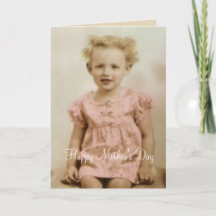 Vintage little girl in pink dress Mothers Day card