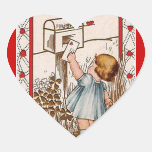 Vintage Little Girl Mailing Valentine Sticker (Front)
