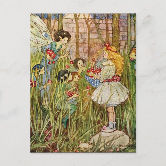 Vintage - Little Girl Meets Fairies, Postcard (Front)