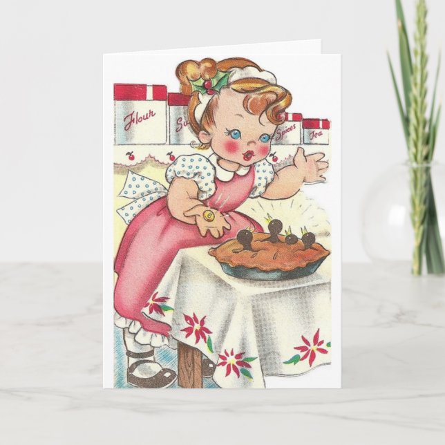Vintage Little Girl Plum Pie Note Card (Front)