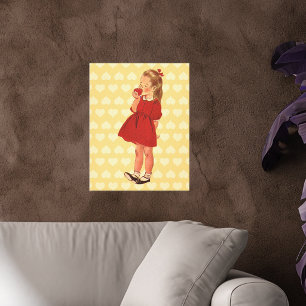 Vintage Little Girl Red Dress Apple Canvas Print