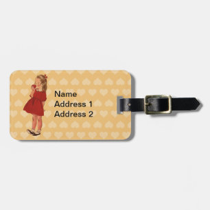 Vintage Little Girl Red Dress Apple Luggage Tag