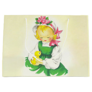 Vintage Little Girl Retro Cute Large Gift Bag