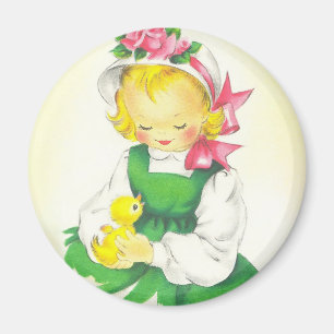 Vintage Little Girl Retro Cute Magnet