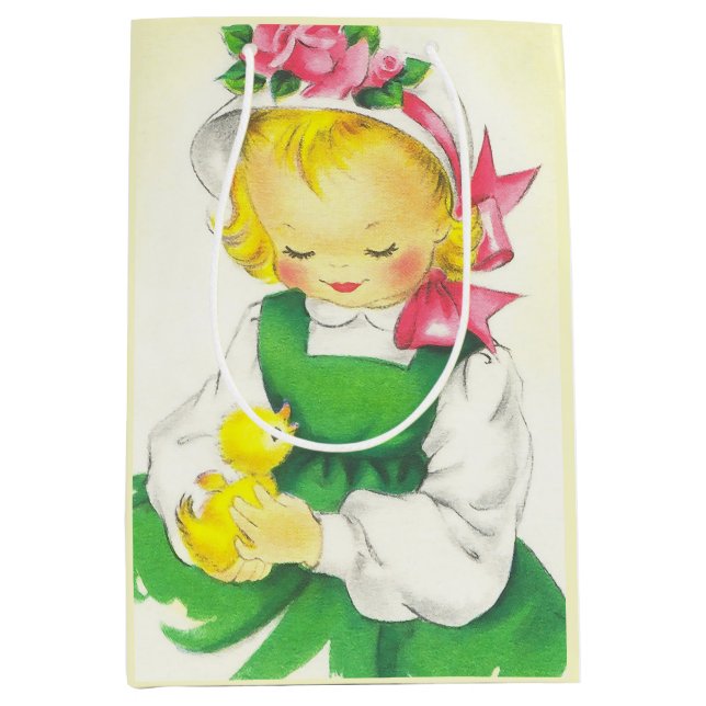 Vintage Little Girl Retro Cute Medium Gift Bag (Front)