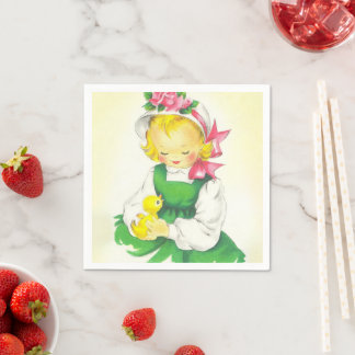 Vintage Little Girl Retro Cute Napkin