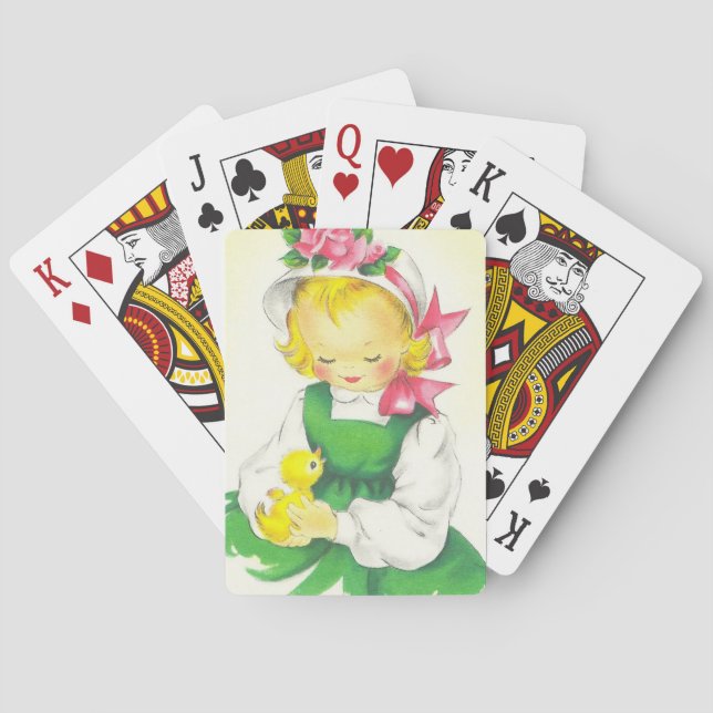 Vintage Little Girl Retro Cute Playing Cards (Back)