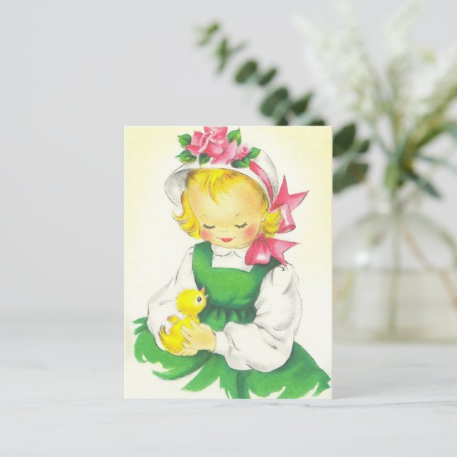 Vintage Little Girl Retro Cute Postcard (Standing Front)