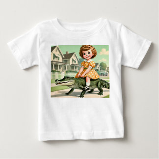 vintage little girl riding an alligator baby T-Shirt