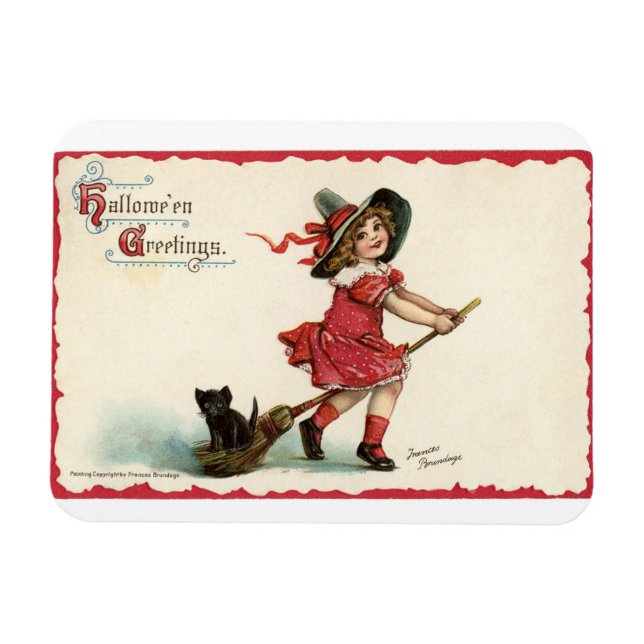 Vintage Little Girl Witch Magnet (Horizontal)
