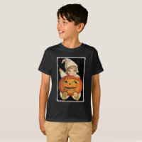 Vintage Little Girl with Big Halloween Pumpkin