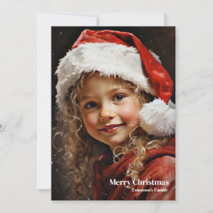 Vintage little girl with holly berry smiling holiday card