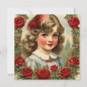 Vintage  little girl  with roses invitation