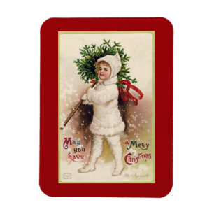 VINTAGE "LITTLE GIRL WITH TREE" CHRISTMAS MAGNET