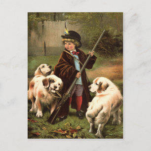 Vintage Little Hunter with Spaniels Image Postcard