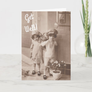 Vintage Little Kids Flower Bouquets Get Well Card
