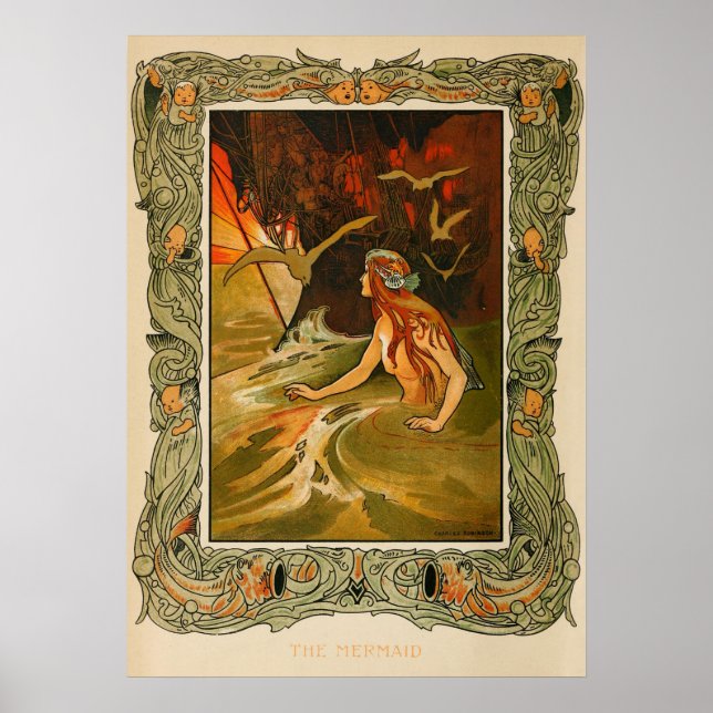 Vintage Little Mermaid Fairy Tale Illustration Poster (Front)