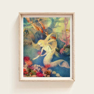 Vintage Little Mermaid Under the Sea Nursery Art Poster