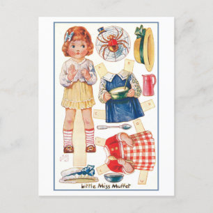 Vintage Little Miss Muffet Paper Doll Postcard