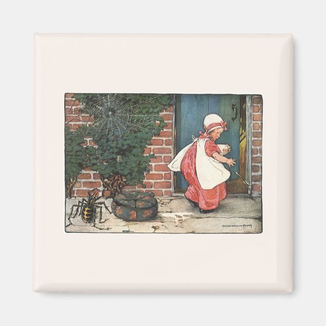 Vintage Little Miss Muffet Spider Nursery Rhyme Magnet (Front)