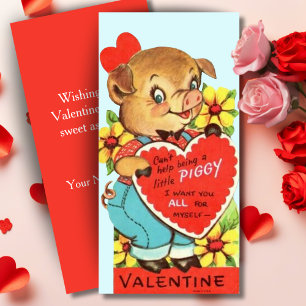Vintage Little Piggy Custom Retro Valentine's Day Holiday Card