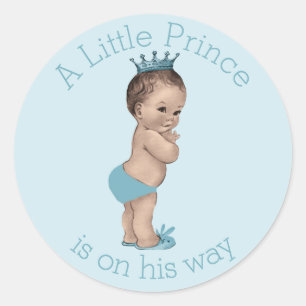 Vintage Little Prince Baby Shower Blue Classic Round Sticker