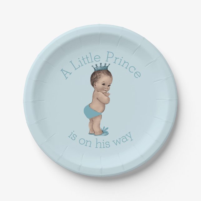 Vintage Little Prince Baby Shower Blue Paper Plate (Front)