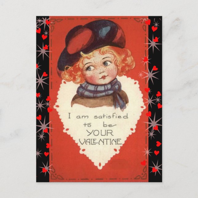Vintage Little Red Haired Girl Valentine Postcard (Front)