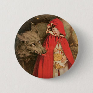 Vintage Little Red Riding Hood and Big Bad Wolf 6 Cm Round Badge