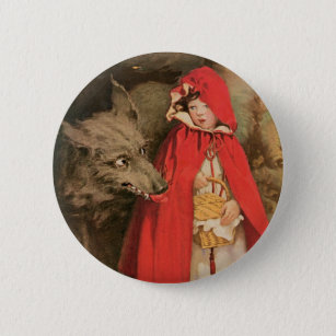 Vintage Little Red Riding Hood and Big Bad Wolf 6 Cm Round Badge